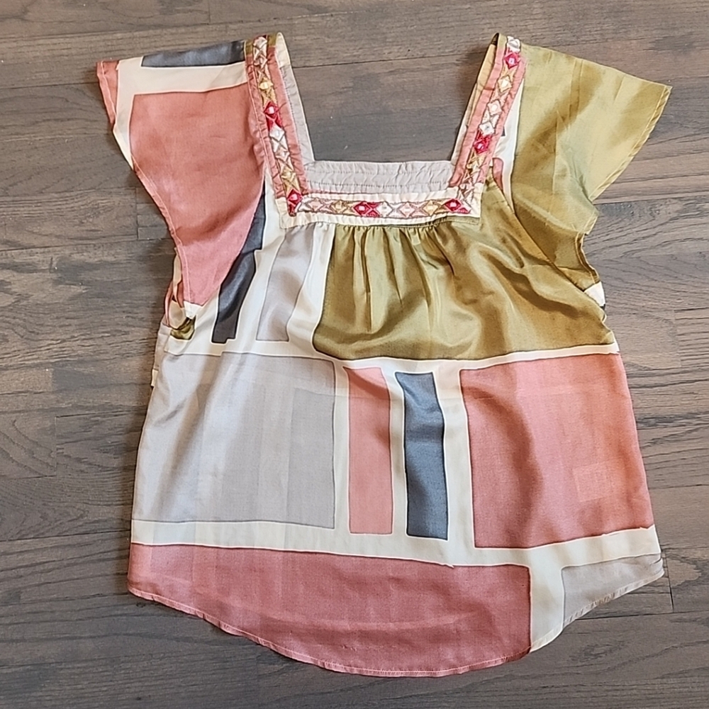 Akemi + Kin Blouse Anthropologie Geometric Multicolor with Embroidery Women's XS - Picture 8 of 8